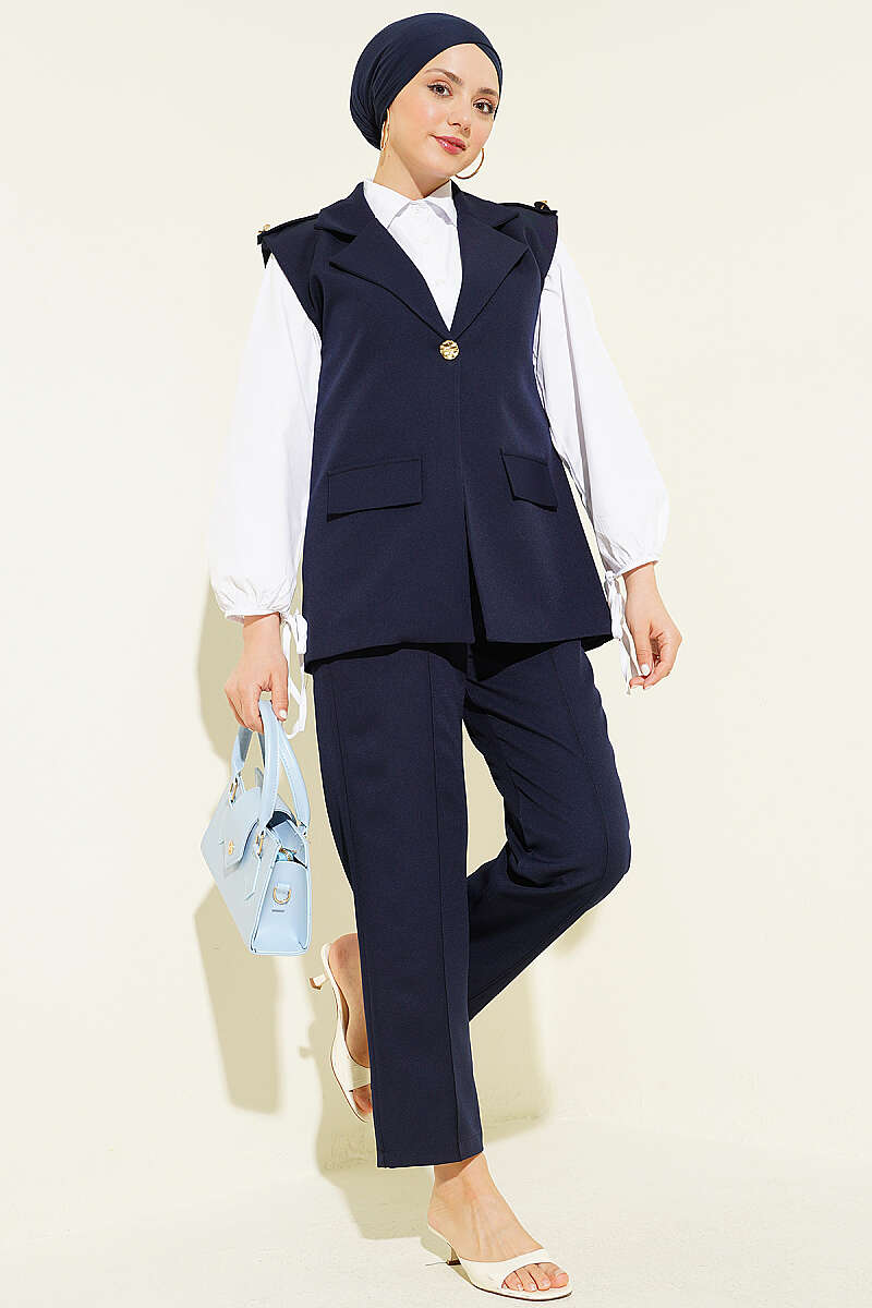 Vest Set with Epaulettes and Gold Buttons - Navy