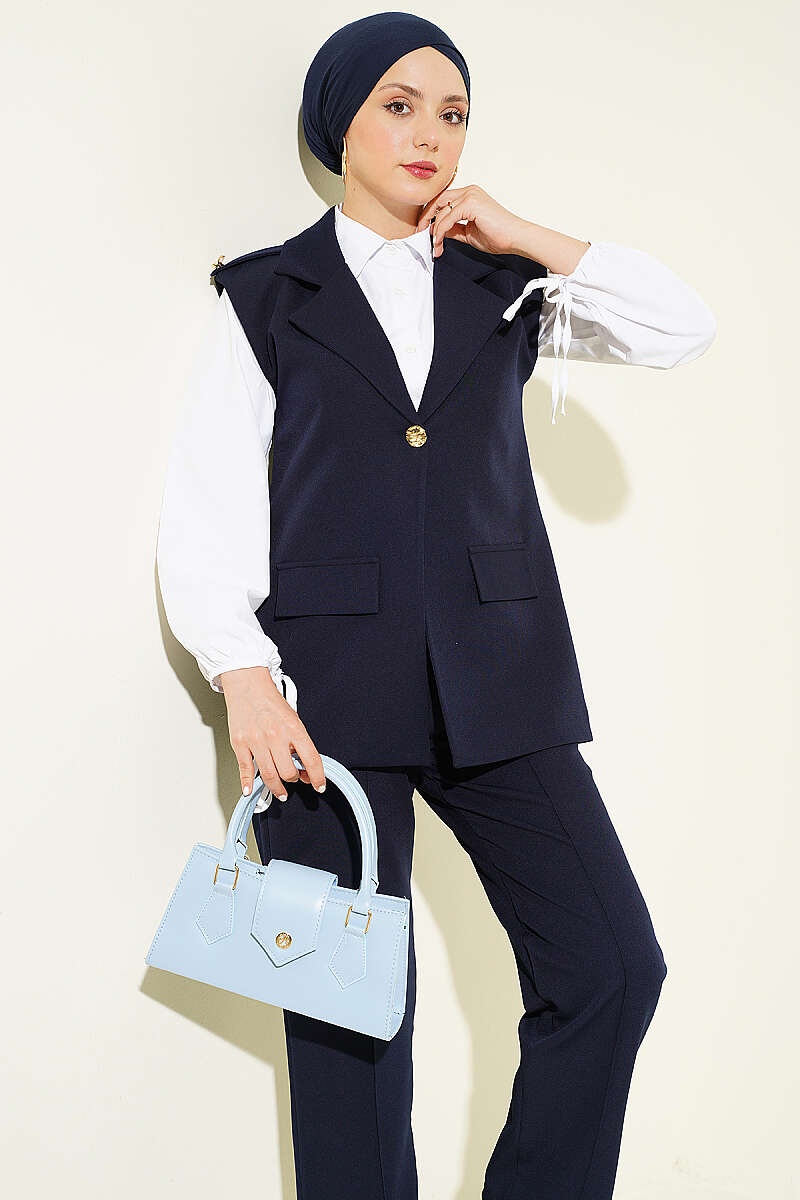 Vest Set with Epaulettes and Gold Buttons - Navy