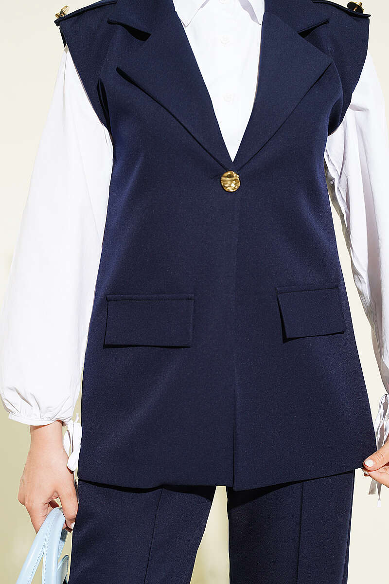 Vest Set with Epaulettes and Gold Buttons - Navy