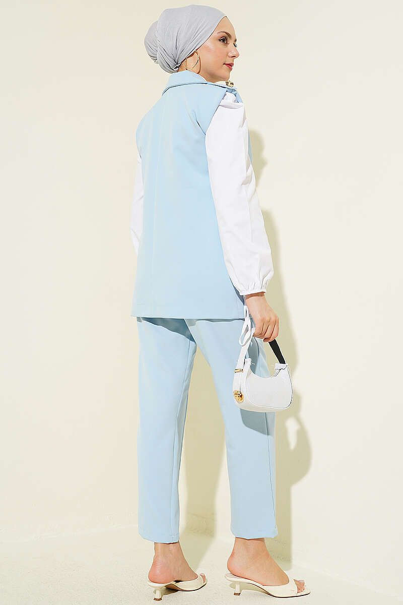 Vest Set with Epaulettes and Gold Buttons - Blue