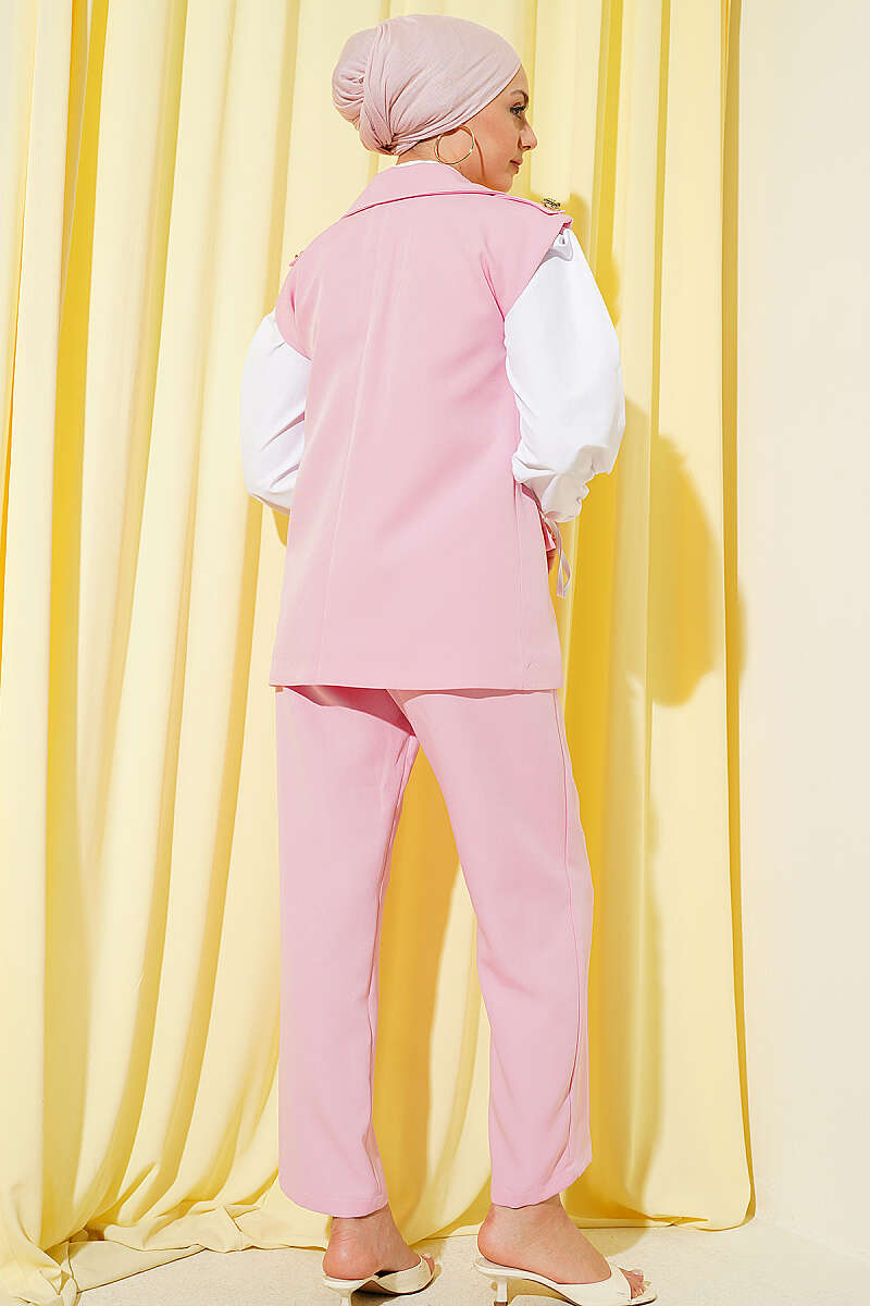Vest Set with Epaulettes and Gold Buttons - Pink