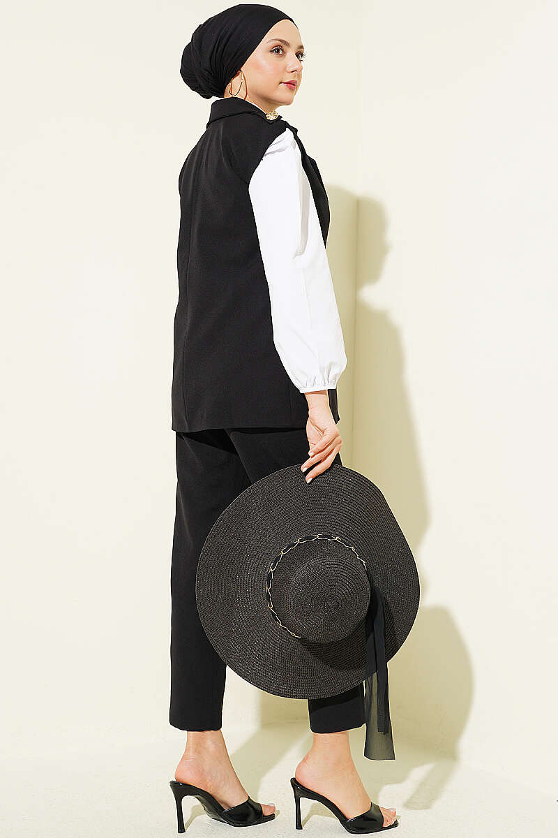 Vest Set with Epaulettes and Gold Buttons - Black