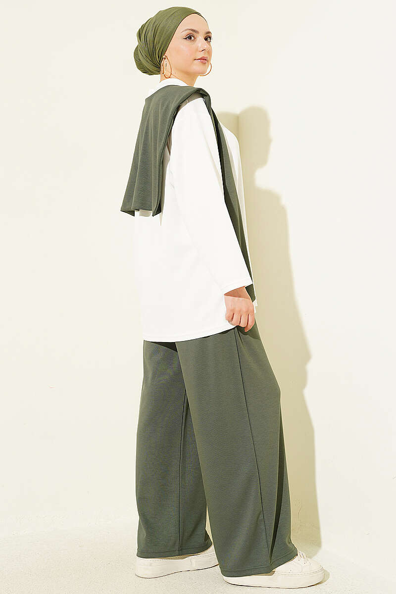 Basic Two-Piece Set with Shoulder Scarf - Khaki