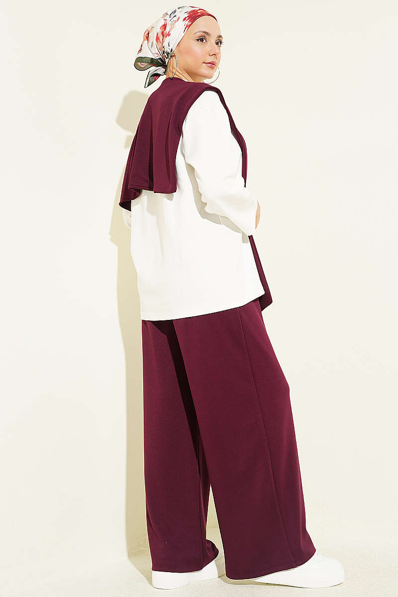 Basic Two-Piece Set with Shoulder Scarf - Plum