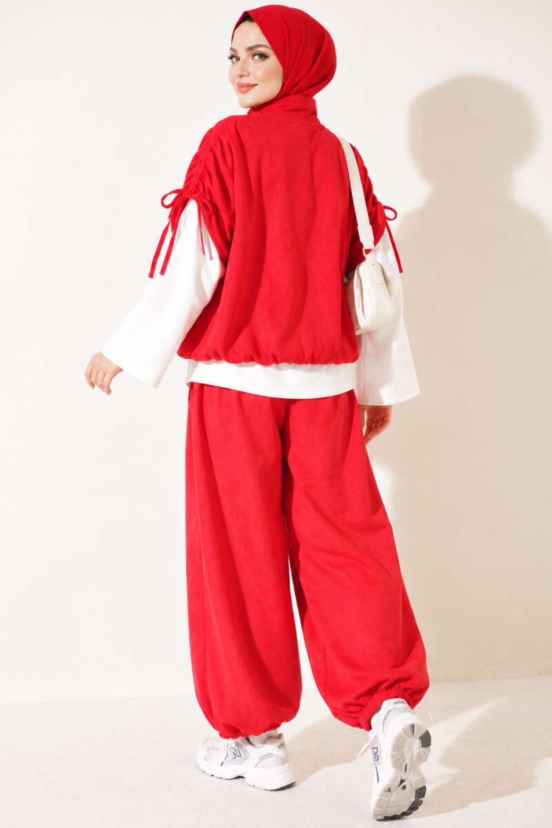 Three-Piece Set with Shoulder Tie Detail - Red