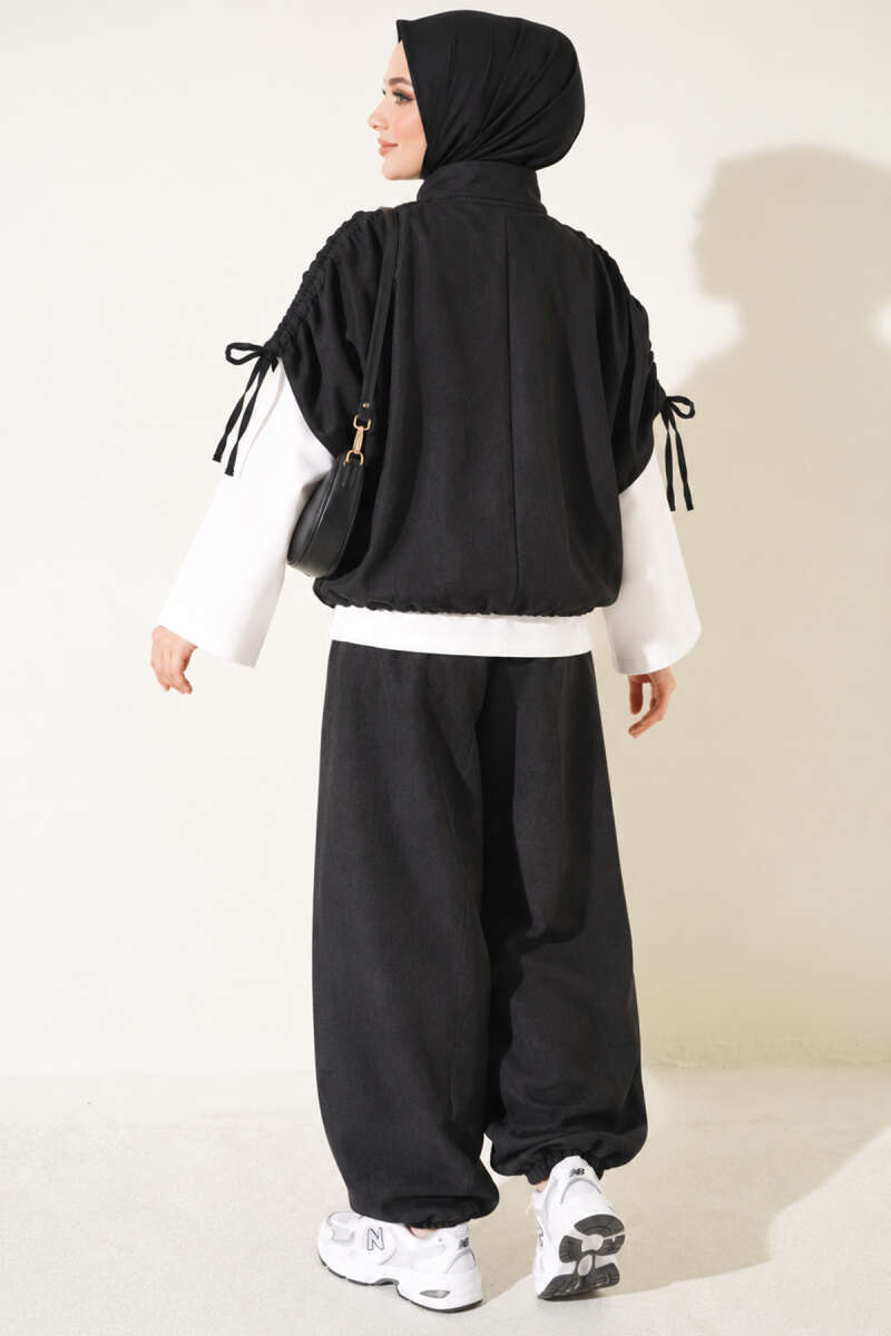 Three-Piece Set with Shoulder Tie Detail - Black