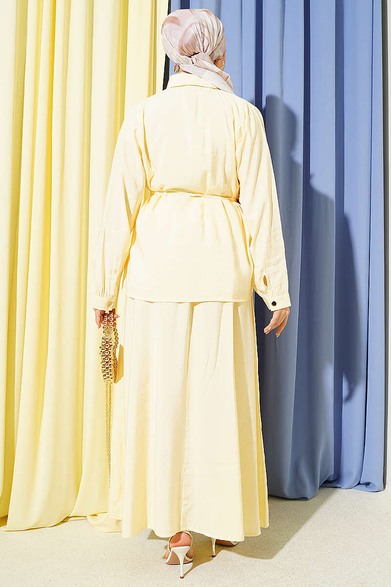 Modal Skirt Set with Ruched Shoulders - Yellow