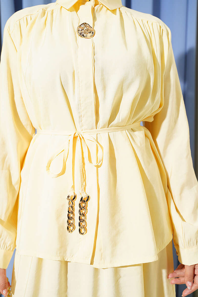 Modal Skirt Set with Ruched Shoulders - Yellow