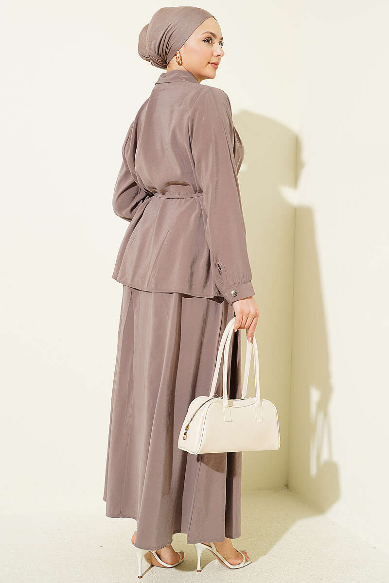 Modal Skirt Set with Ruched Shoulders - Mink