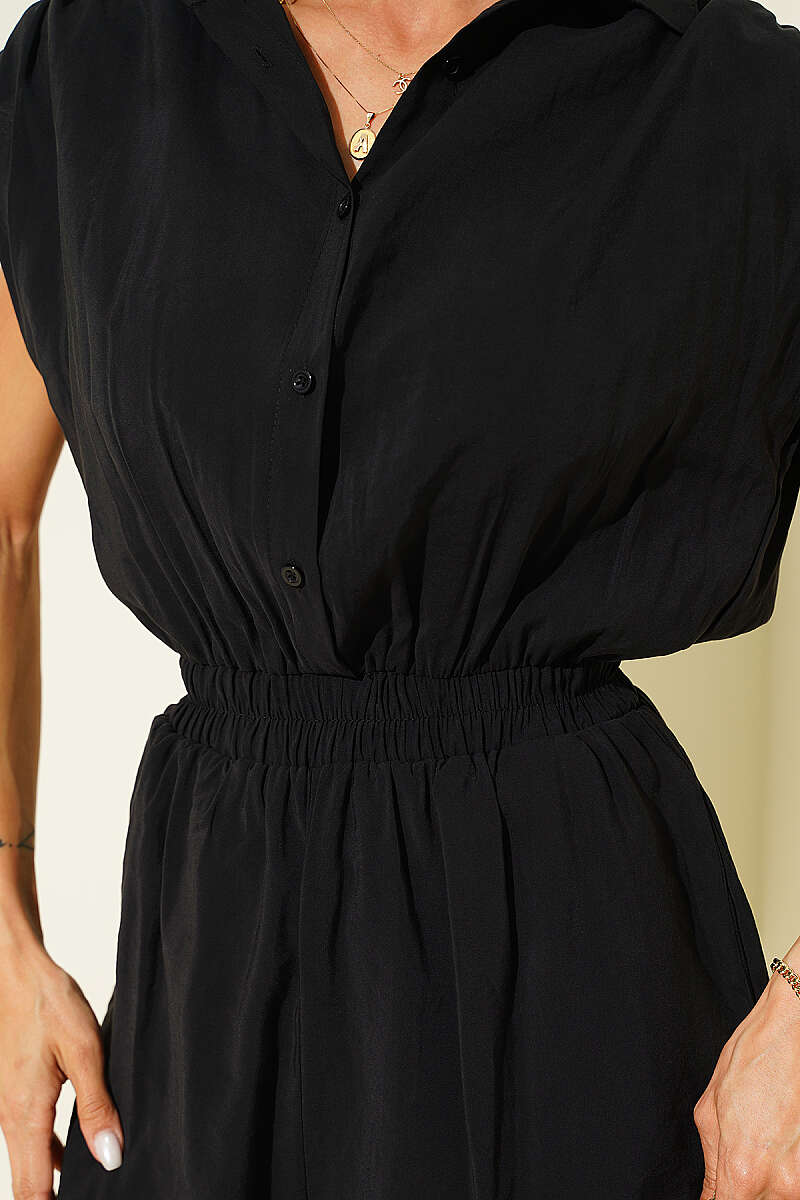 Jumpsuit with Ruched Shoulders - Black