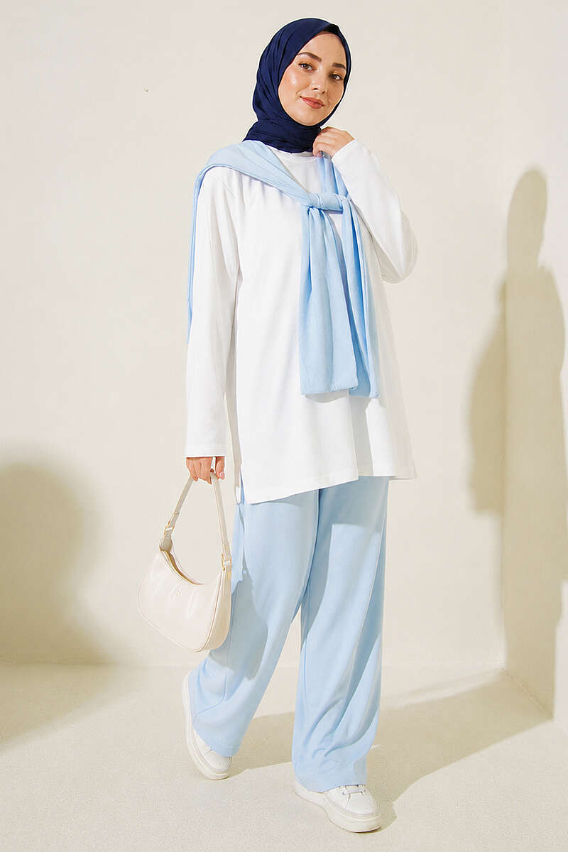 Jersey Set with Shoulder Detail - Ice Blue