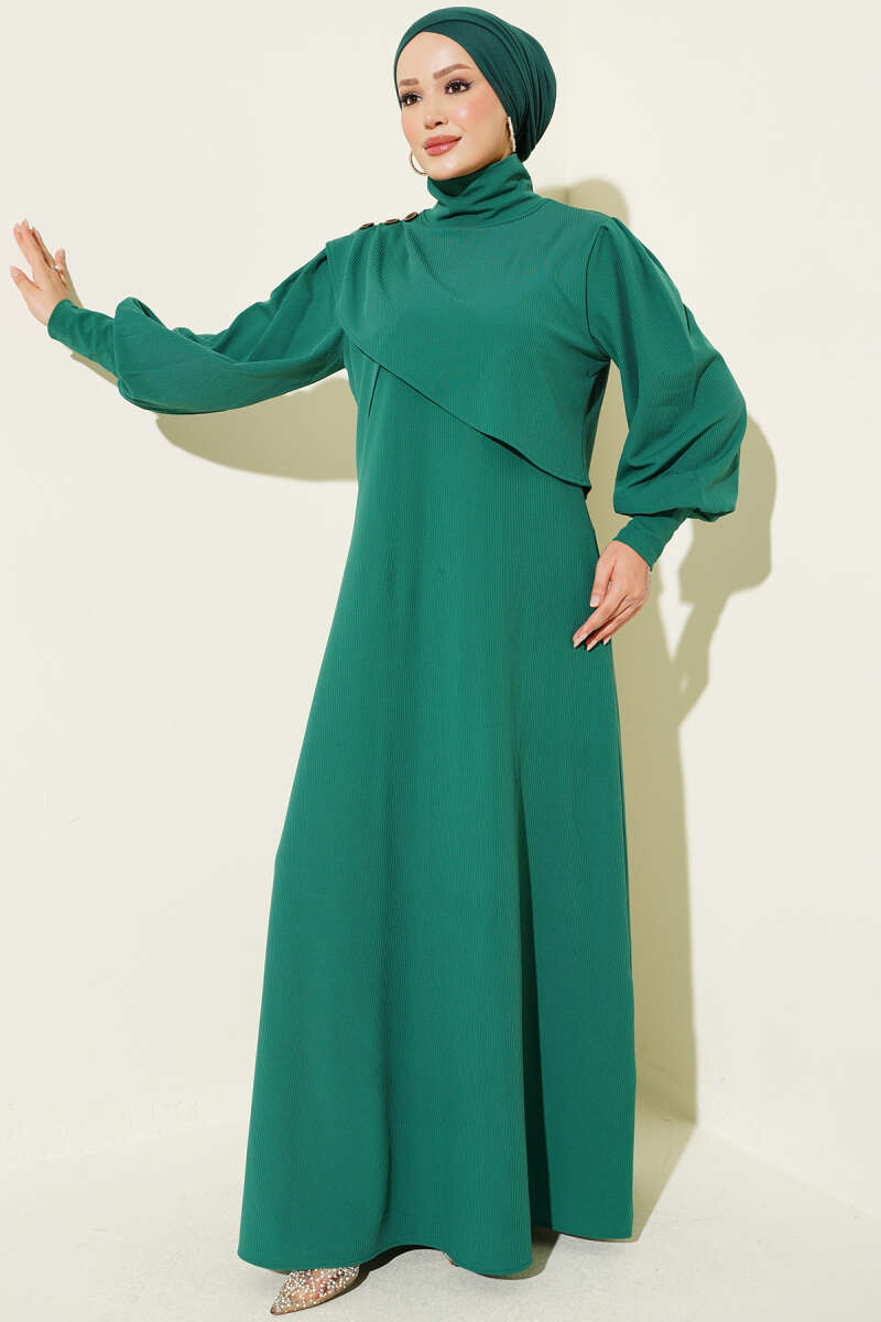 Knit Dress with Shoulder Buttons - Green
