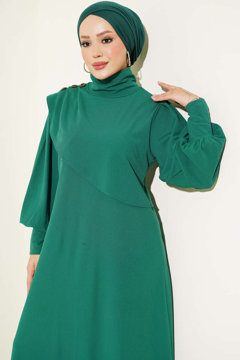 Knit Dress with Shoulder Buttons - Green