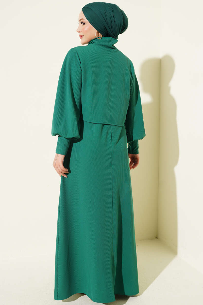 Knit Dress with Shoulder Buttons - Green