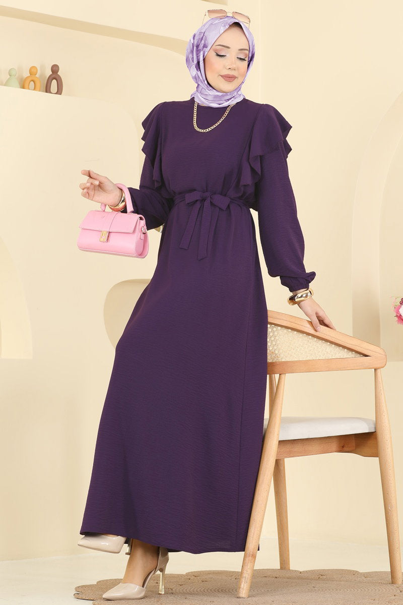 Aerobin Dress with Ruffled Shoulders - Light Purple