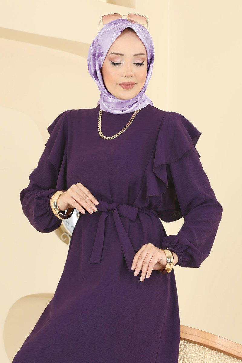 Aerobin Dress with Ruffled Shoulders - Light Purple