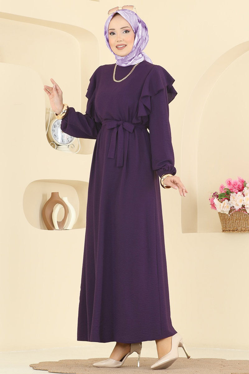 Aerobin Dress with Ruffled Shoulders - Light Purple