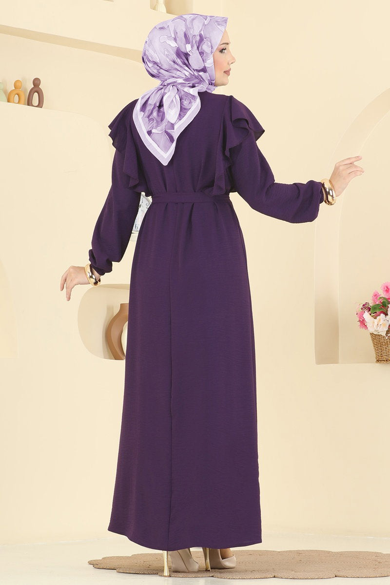 Aerobin Dress with Ruffled Shoulders - Light Purple