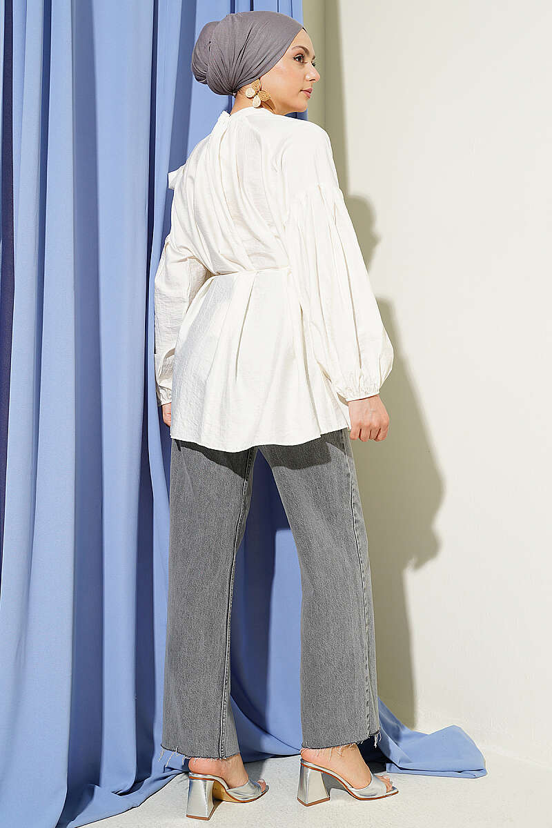 Loose Tunic with Shoulder Bows - Ecru