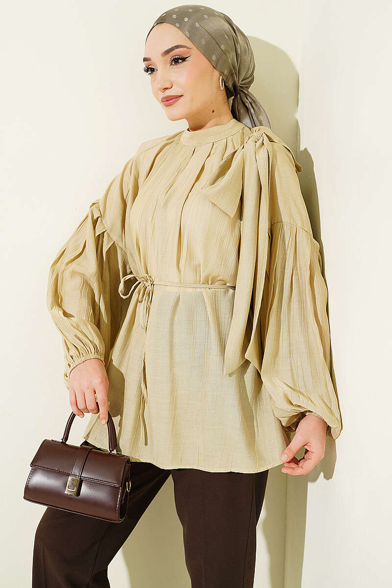 Loose Tunic with Shoulder Bows - Lime
