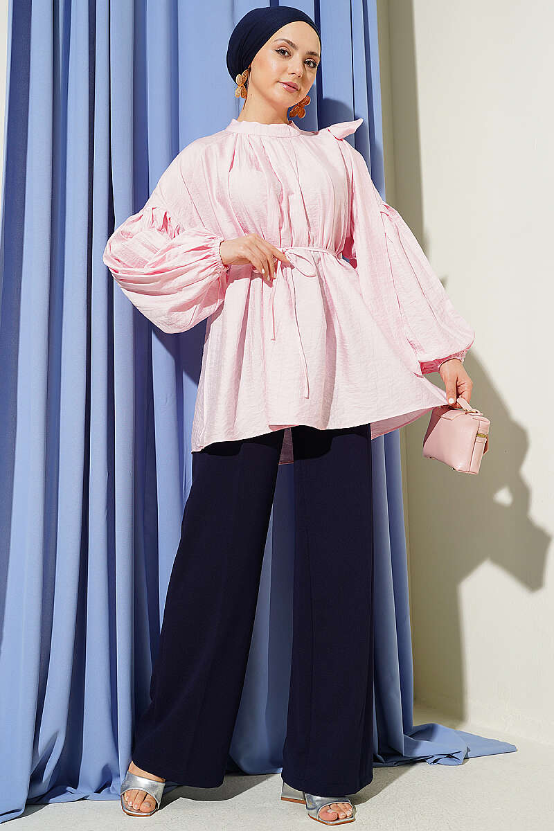 Loose Tunic with Shoulder Bows - Pink