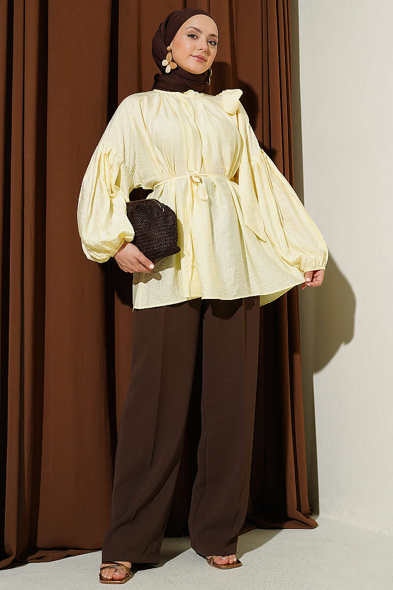 Loose Tunic with Shoulder Bows - Yellow