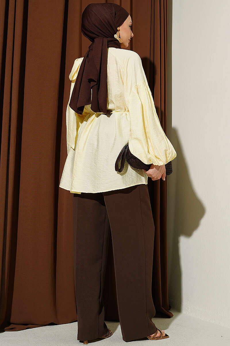 Loose Tunic with Shoulder Bows - Yellow