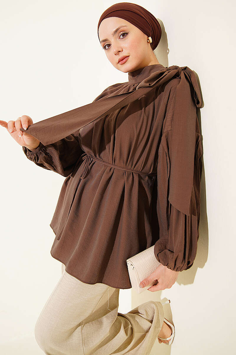 Loose Tunic with Shoulder Bows - Mink