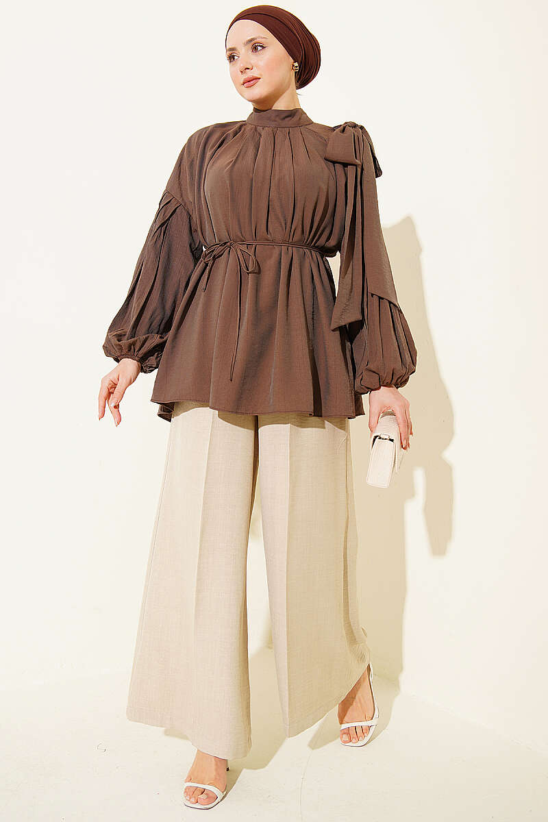 Loose Tunic with Shoulder Bows - Mink