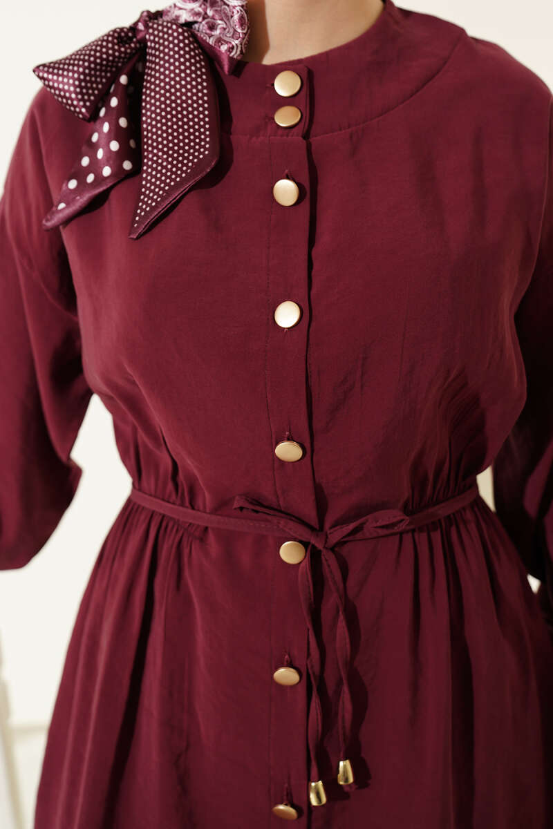 Modal Two-Piece Set with Shoulder Scarf and Elastic Waist - Burgundy