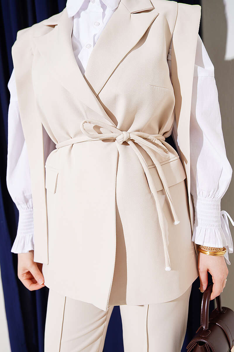 Vest Two-Piece Set with Shoulder Belt - Beige