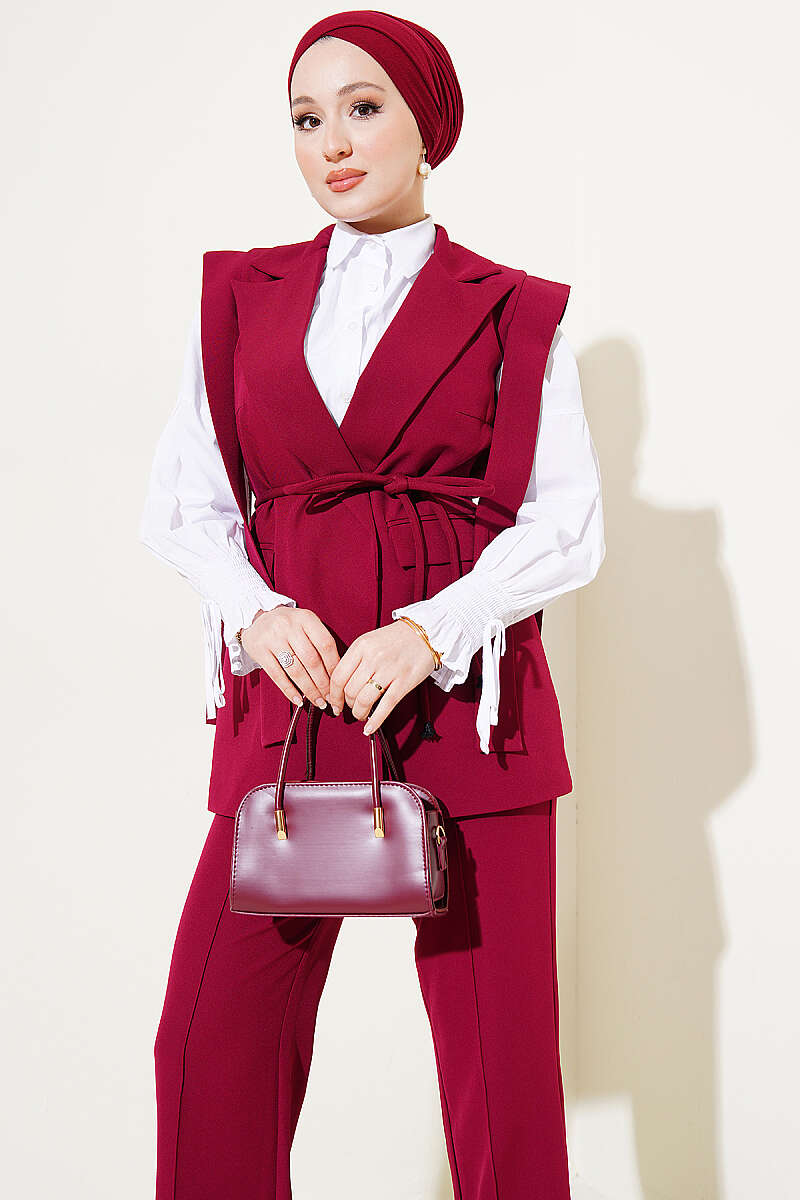 Vest Two-Piece Set with Shoulder Belt - Burgundy