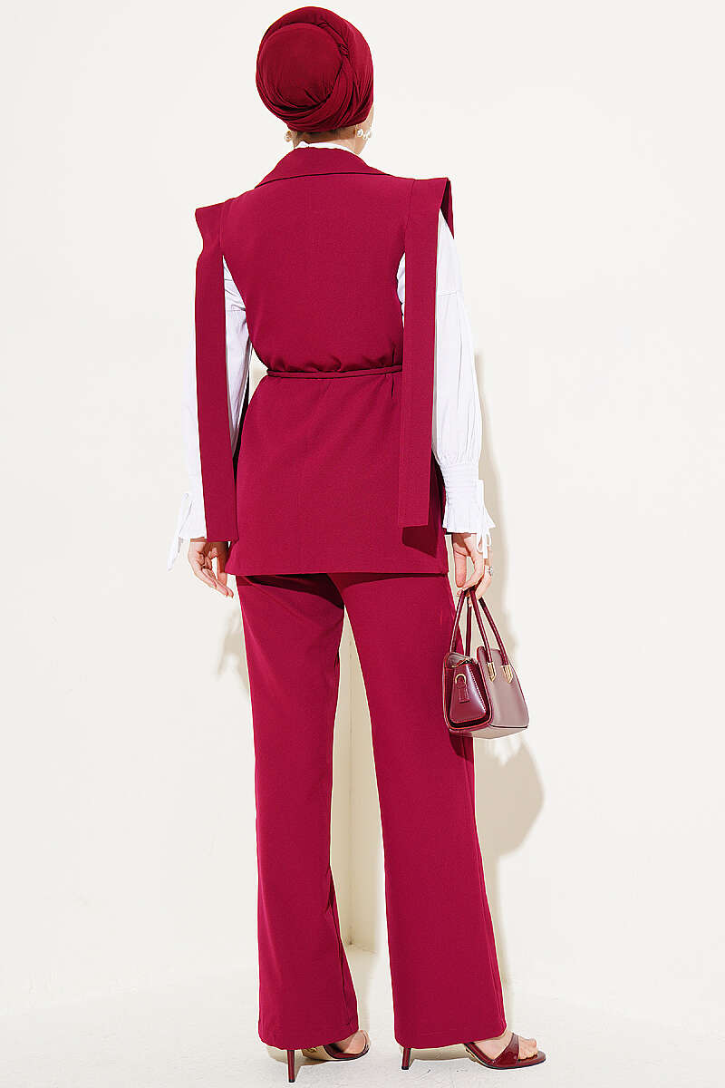 Vest Two-Piece Set with Shoulder Belt - Burgundy