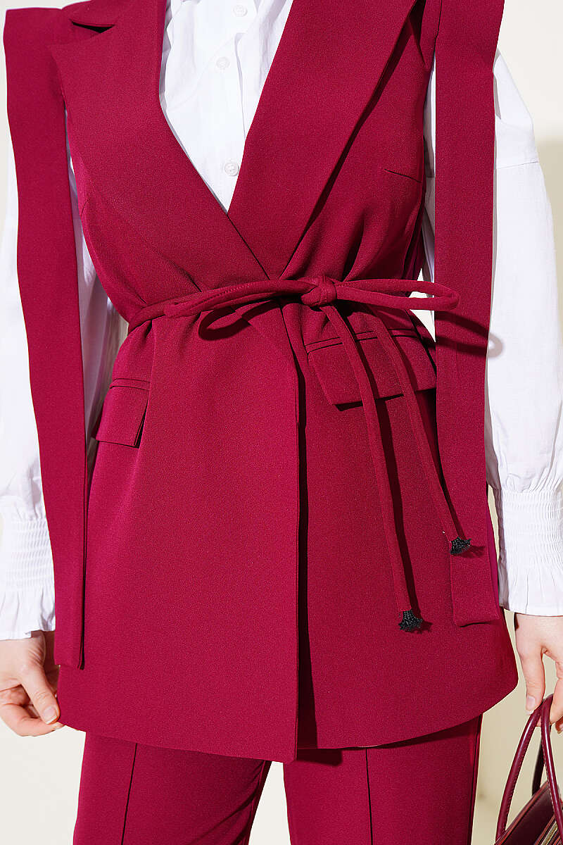Vest Two-Piece Set with Shoulder Belt - Burgundy