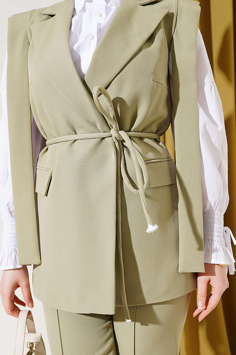 Vest Two-Piece Set with Shoulder Belt - Almond Green