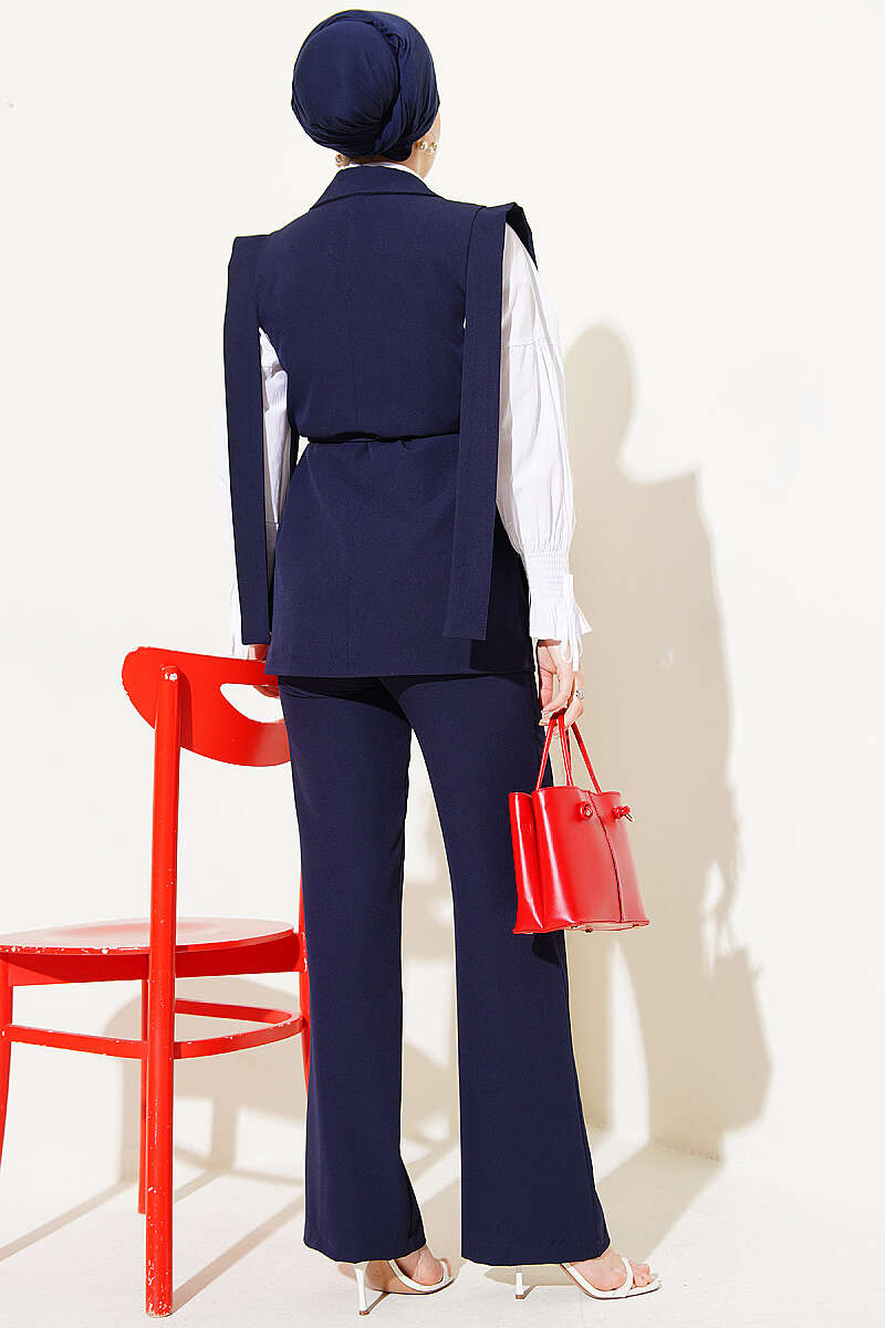 Vest Two-Piece Set with Shoulder Belt - Navy