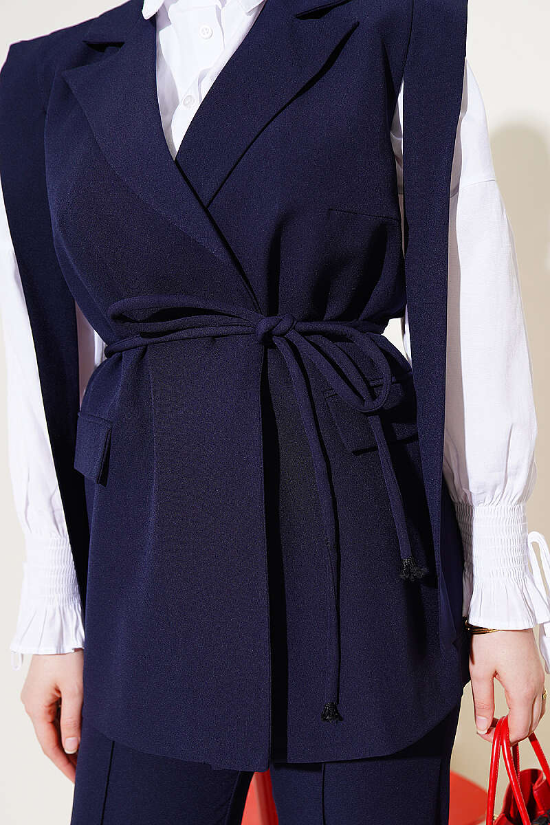 Vest Two-Piece Set with Shoulder Belt - Navy