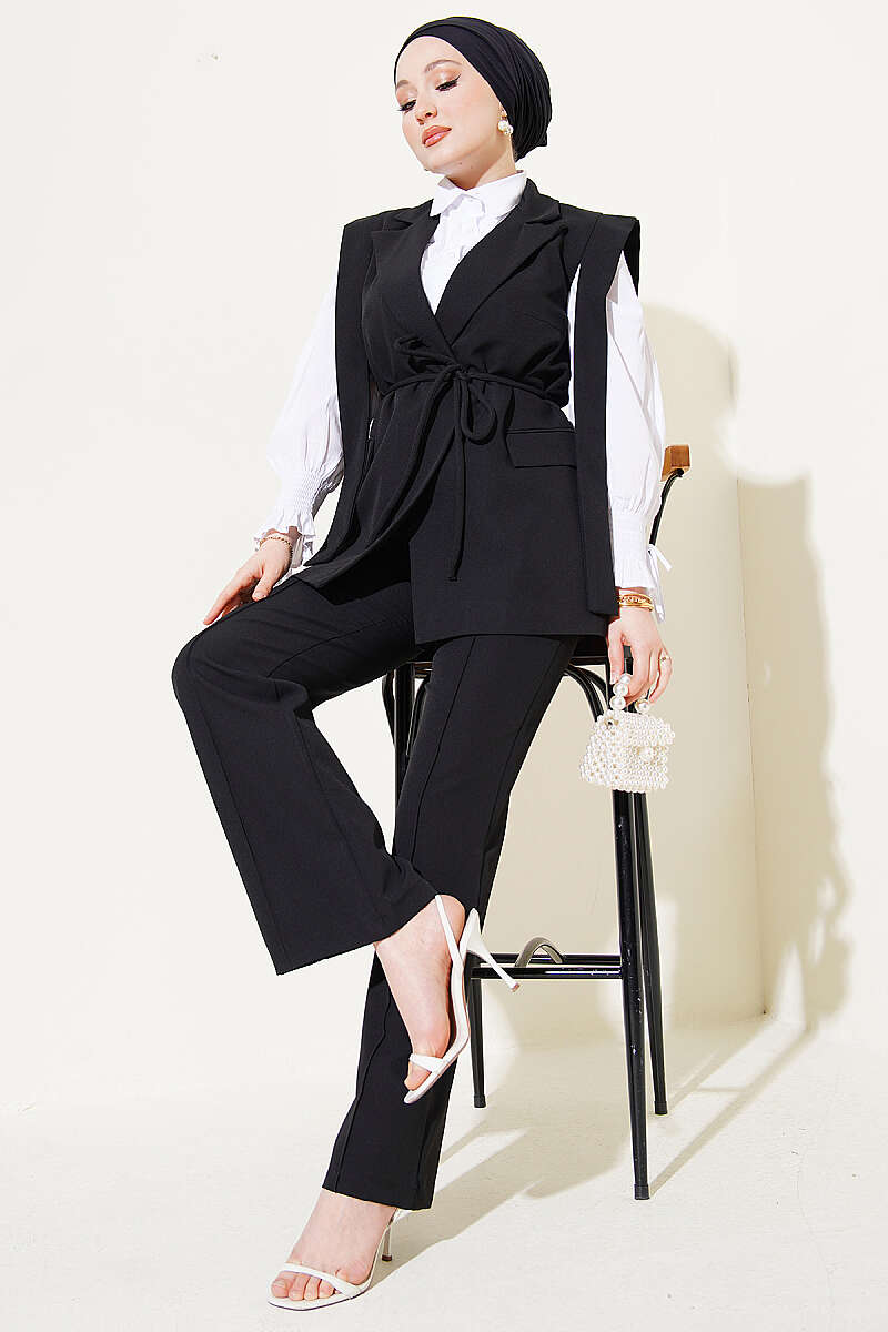 Vest Two-Piece Set with Shoulder Belt - Black