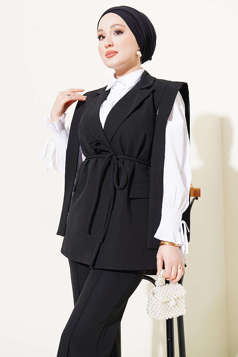 Vest Two-Piece Set with Shoulder Belt - Black
