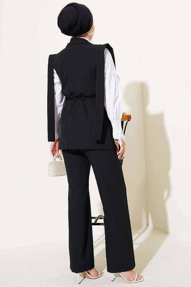 Vest Two-Piece Set with Shoulder Belt - Black