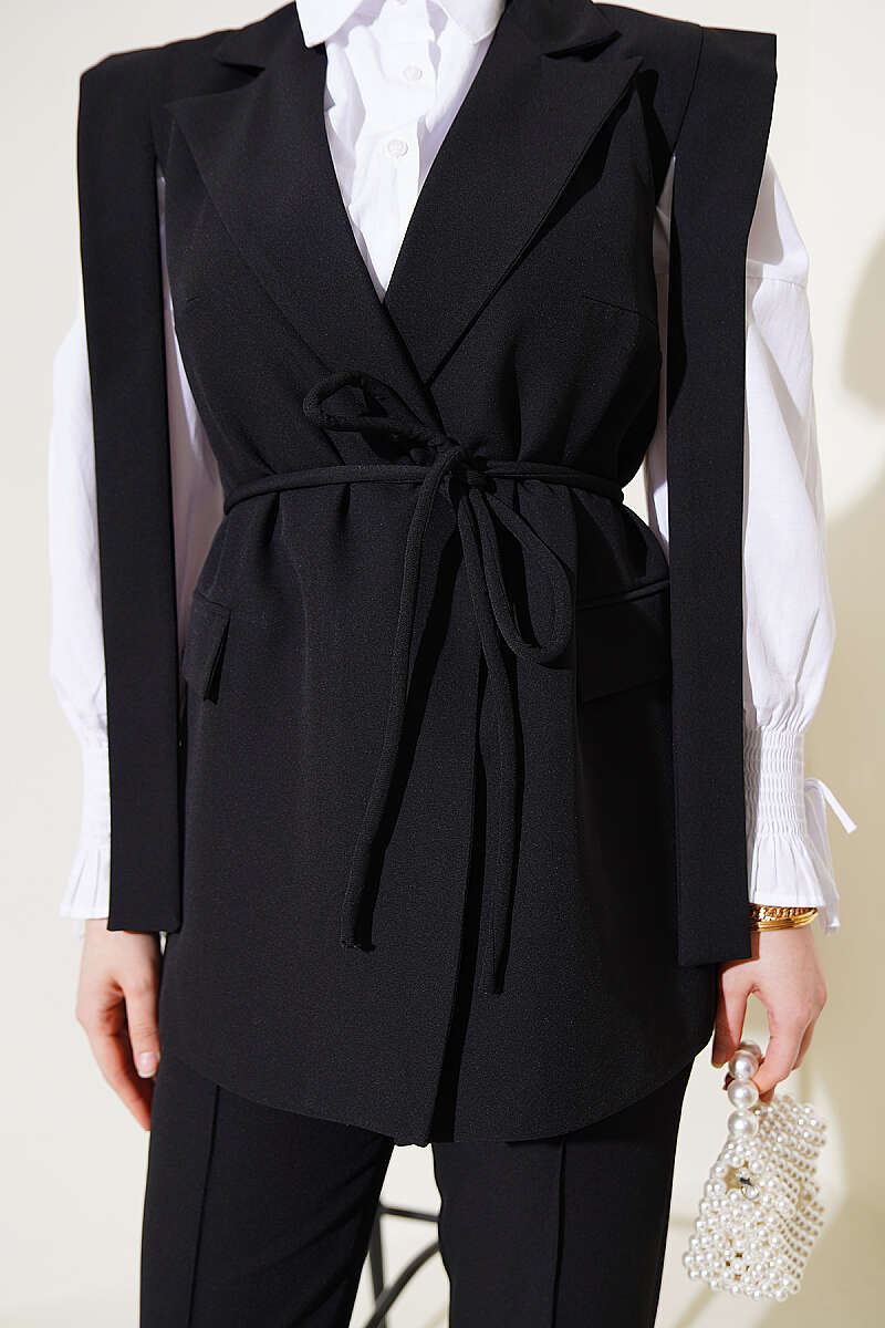 Vest Two-Piece Set with Shoulder Belt - Black