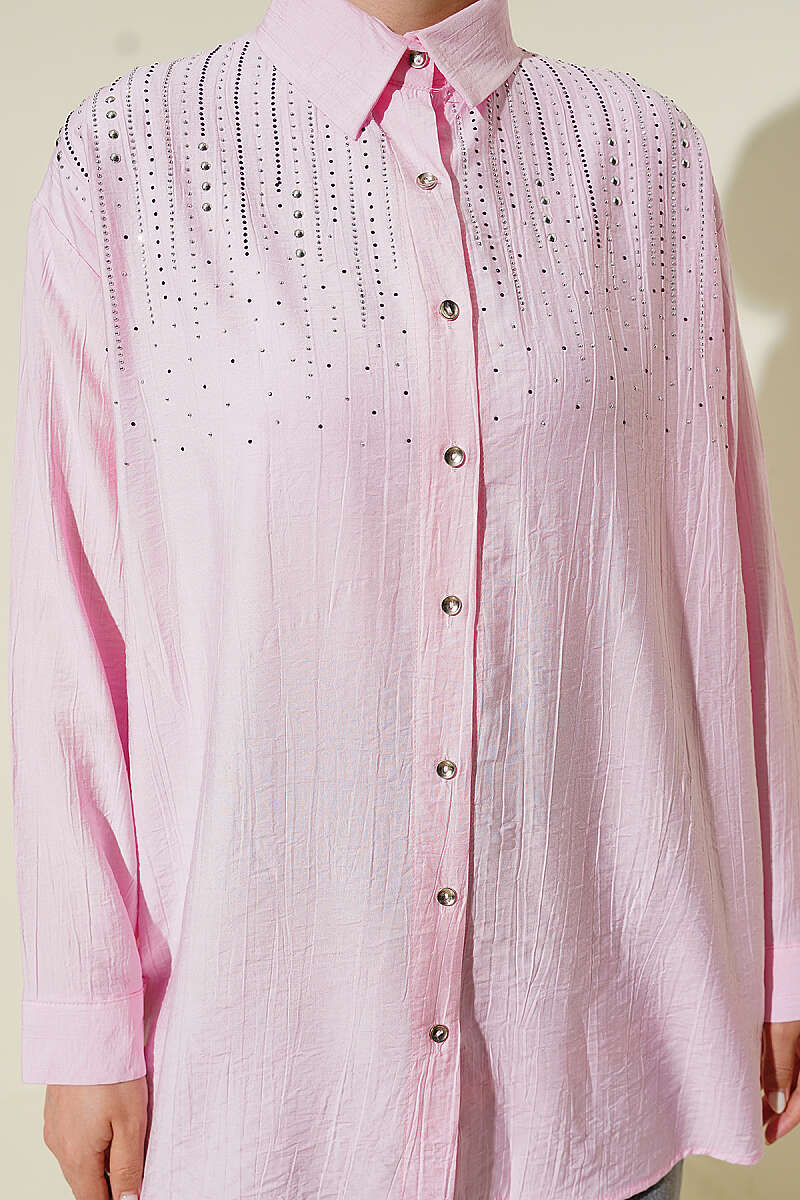 Shirt with Mini Stones on the Shoulders - Pink