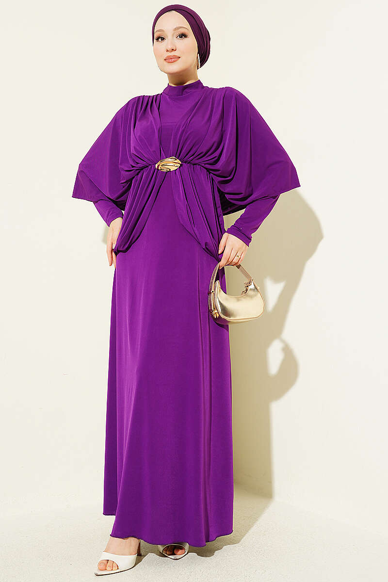 Sandy Dress with Shoulder Panels and Elastic Waist - Purple