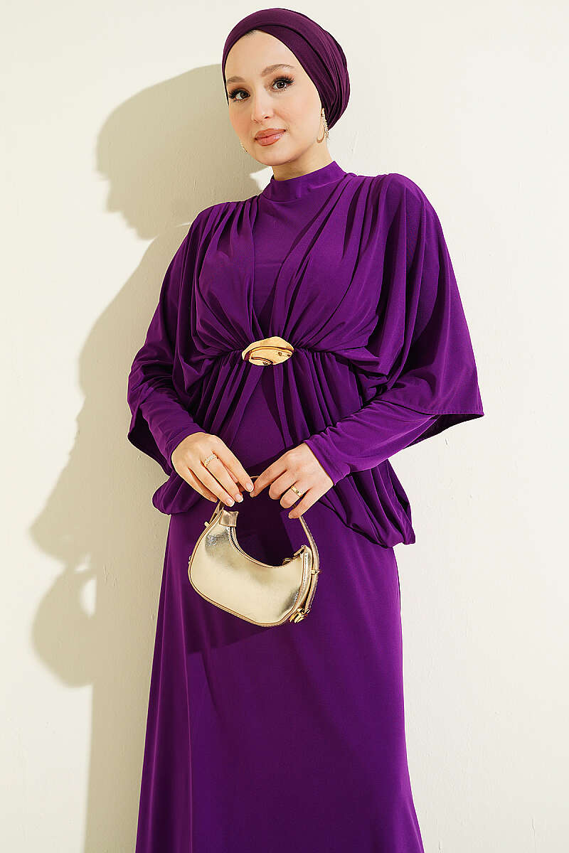 Sandy Dress with Shoulder Panels and Elastic Waist - Purple