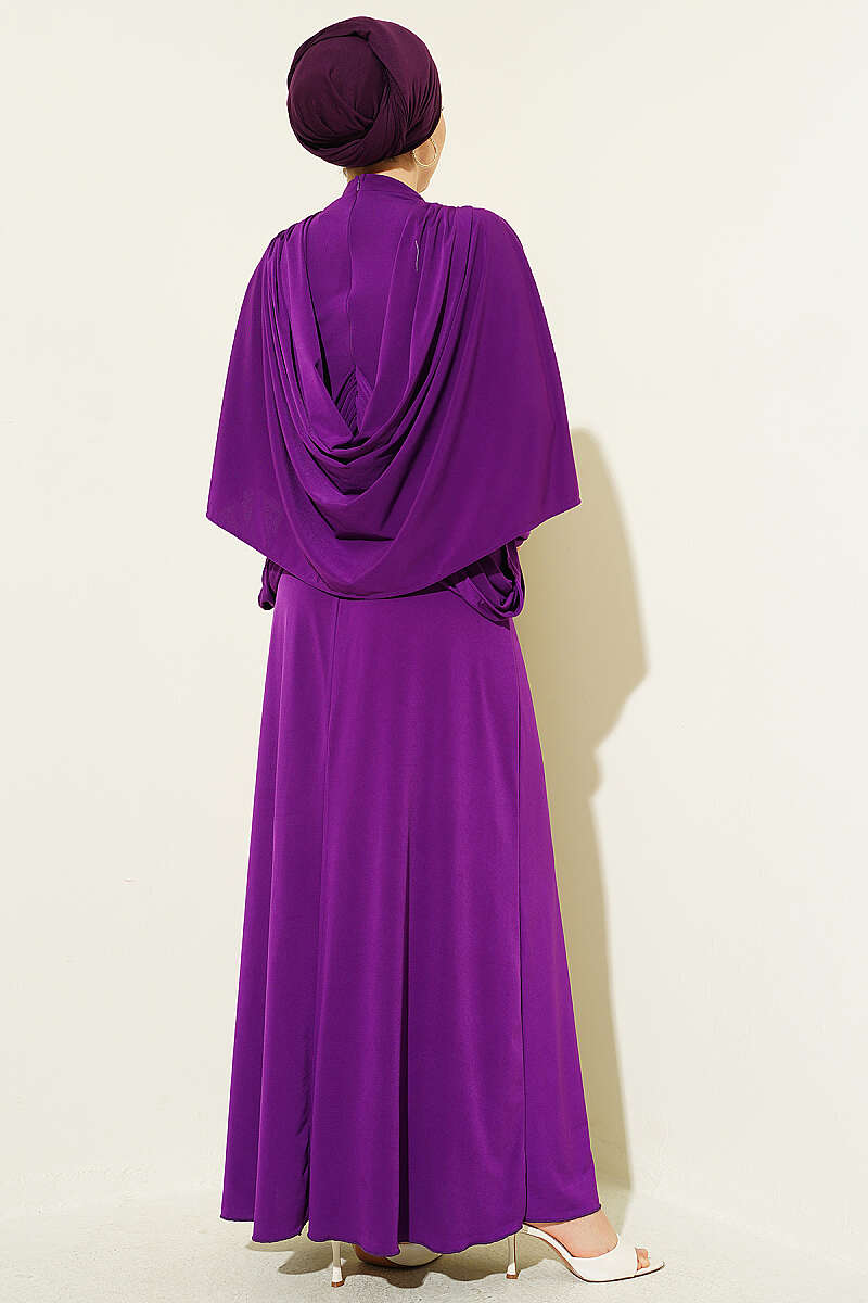 Sandy Dress with Shoulder Panels and Elastic Waist - Purple