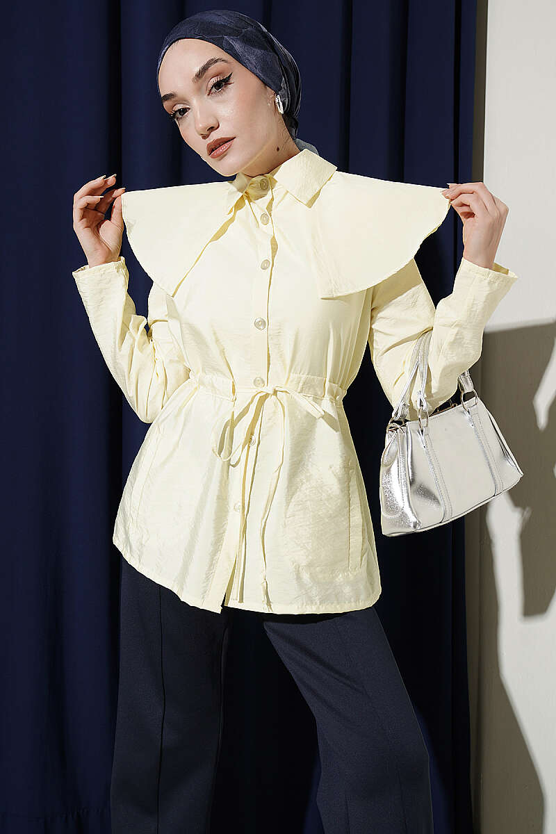 Shirt with Shoulder Panels and Drawstring Waist - Yellow