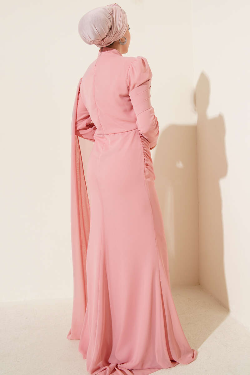 Mermaid Evening Dress with Shoulder Cape - Dusty Rose