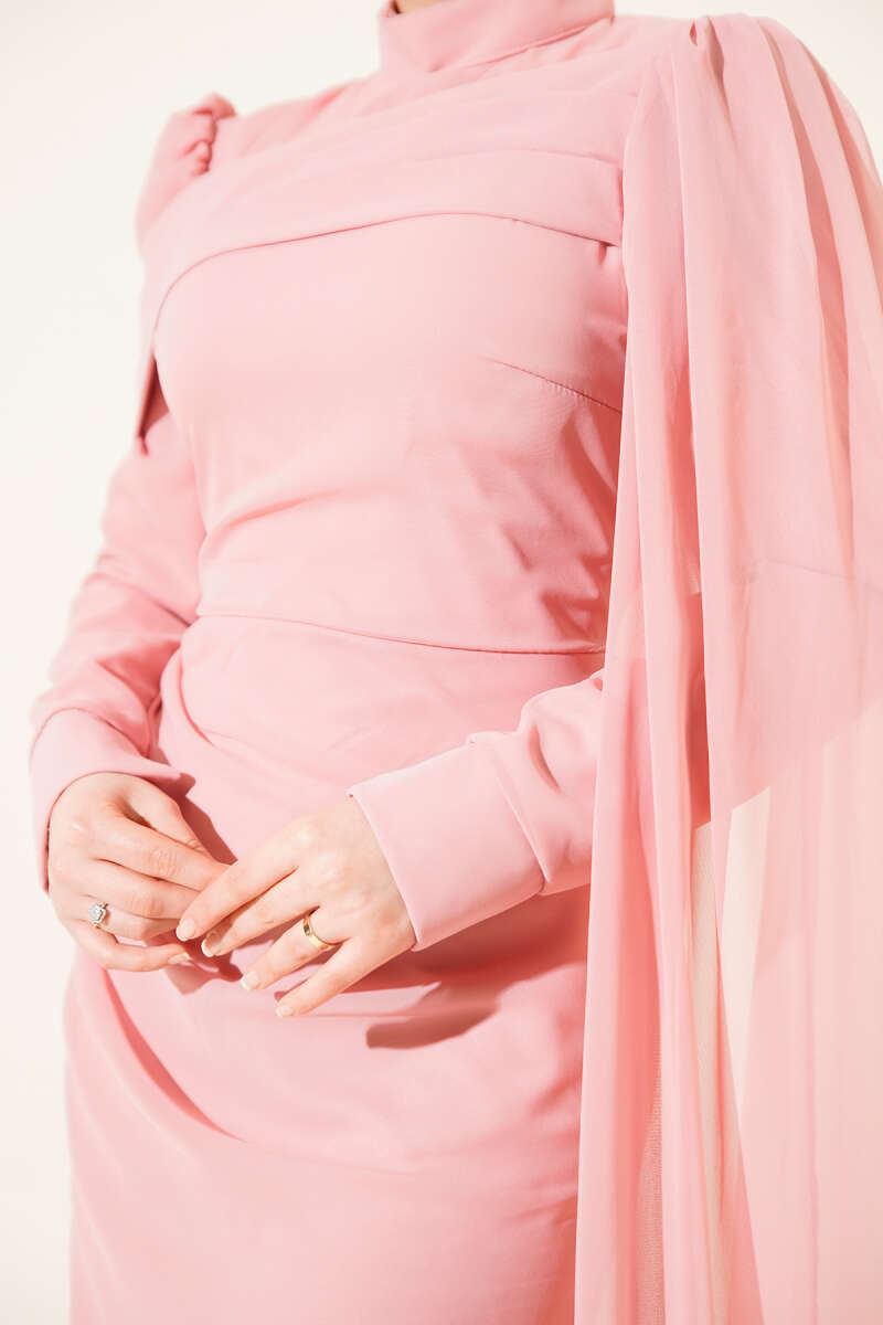 Mermaid Evening Dress with Shoulder Cape - Dusty Rose