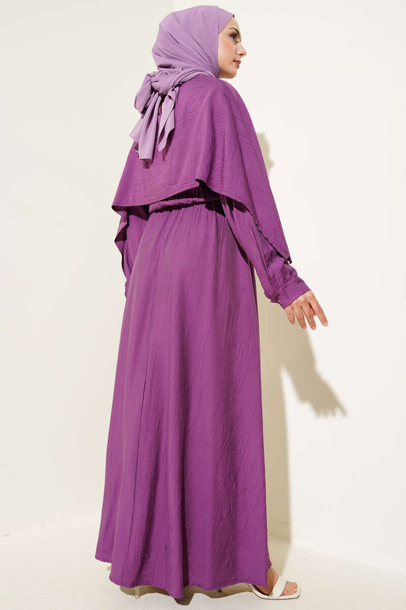 Cape Dress with Elastic Waist - Magenta