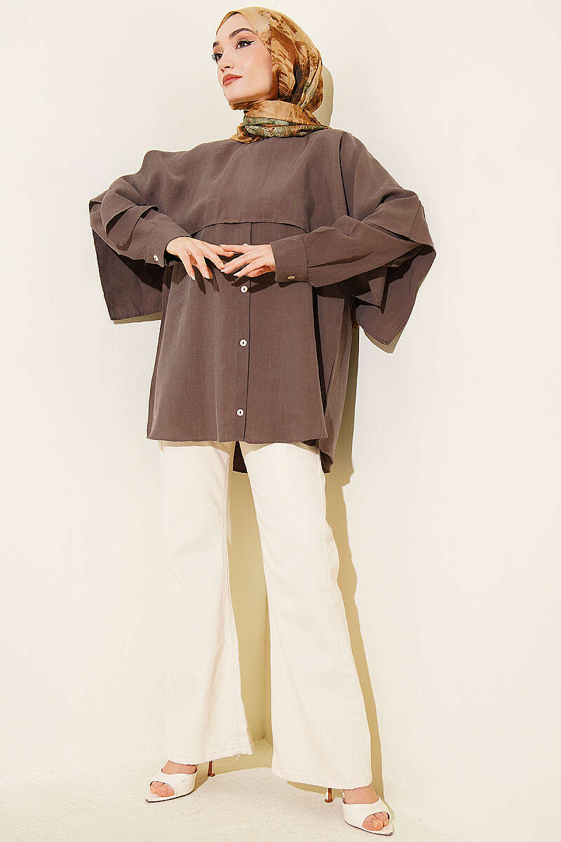 Tunic with Shoulder Cape and Button Detail - Mink